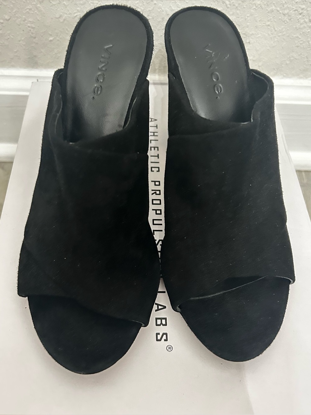 Vince Black Suede Open-Toe Slide Sandals Size 7
